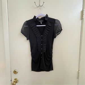 White House Black Market Blouse Fitted waist cap sleeve BlackSz: XS Rayon Top